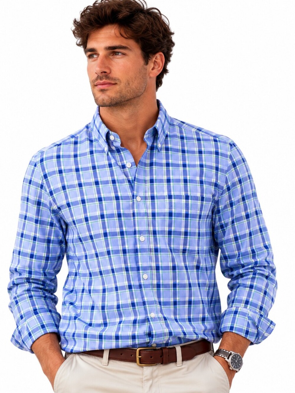 Lauren Ralph Lauren Men’s Blue Plaid Oxford Button Down Shirt Size L 16.5 32/33